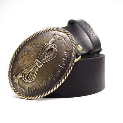 Leather belt with brass buckle "Vertex"