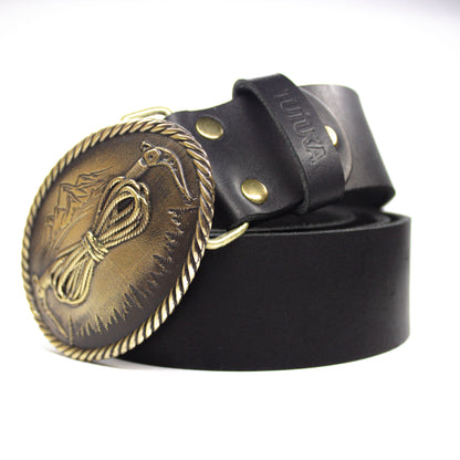 Leather belt with brass buckle "Vertex"